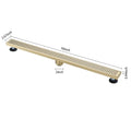 36 Inches Linear Shower Drain With Removable Quadrato Pattern Grate, 304 Stainless Shower Drain Included Hair Strainer And Leveling Feet Brushed Gold Stainless Steel