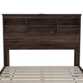 Queen Size Wooden Platform Bed With Storage Headboard,American Country Style Bed With Usb Charging Ports,Dark Walnut Queen Walnut American Traditional Mdf