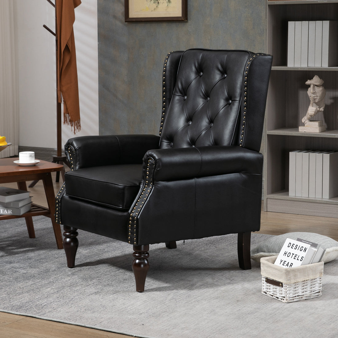 Coolmore Wood Frame Armchair, Modern Accent Chair Lounge Chair With Sturdy Wood Legs For Living Room Bedroom Black Pu Black Pu Foam Pu Leather