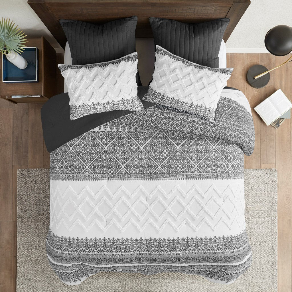 3 Piece Cotton Comforter Set With Chenille Tufting Gray King Cal King King Gray Cotton