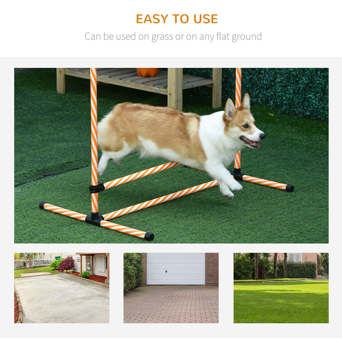 Pawhut 6 Piece Dog Agility Training Equipment With Hurdle Bag And Whistle, Orange And White Orange Plastic