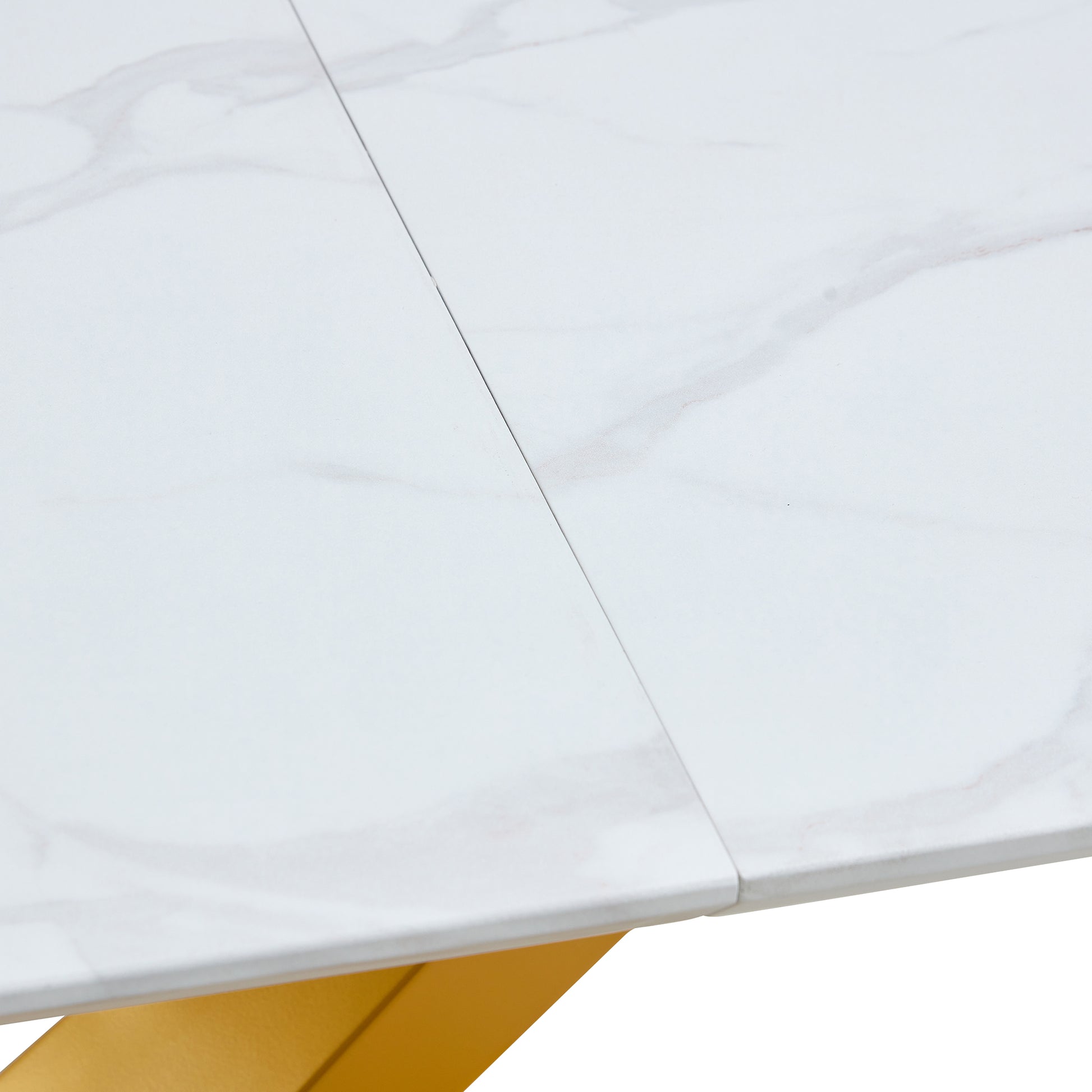 Table And Chair Set, The Table Is Equipped With A Marble Patterned Mdf Tabletop And Gold Table Legs.The Chair Is Equipped With Pu Synthetic Leather High Back Cushion And Gold Coated Metal Legs. Grey Gold Seats 6 Mdf Metal