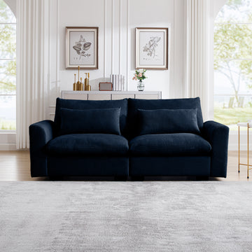 Modern Sofa 2 Seater Corduroy Fabric Sofa With Armrests For Apartment Living Room, Bule Blue Corduroy 2 Seat