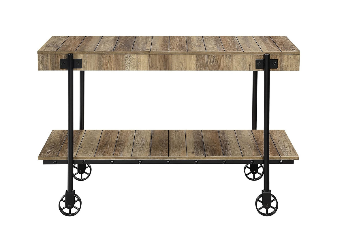 Industrial Style 1Pc Sofa Table Natural Tone Slat Design Console Table Open Bottom Shelf Living Room Furniture Black Natural Primary Living Space Classic,Industrial,Modern,Transitional Console Tables Rectangular Steel