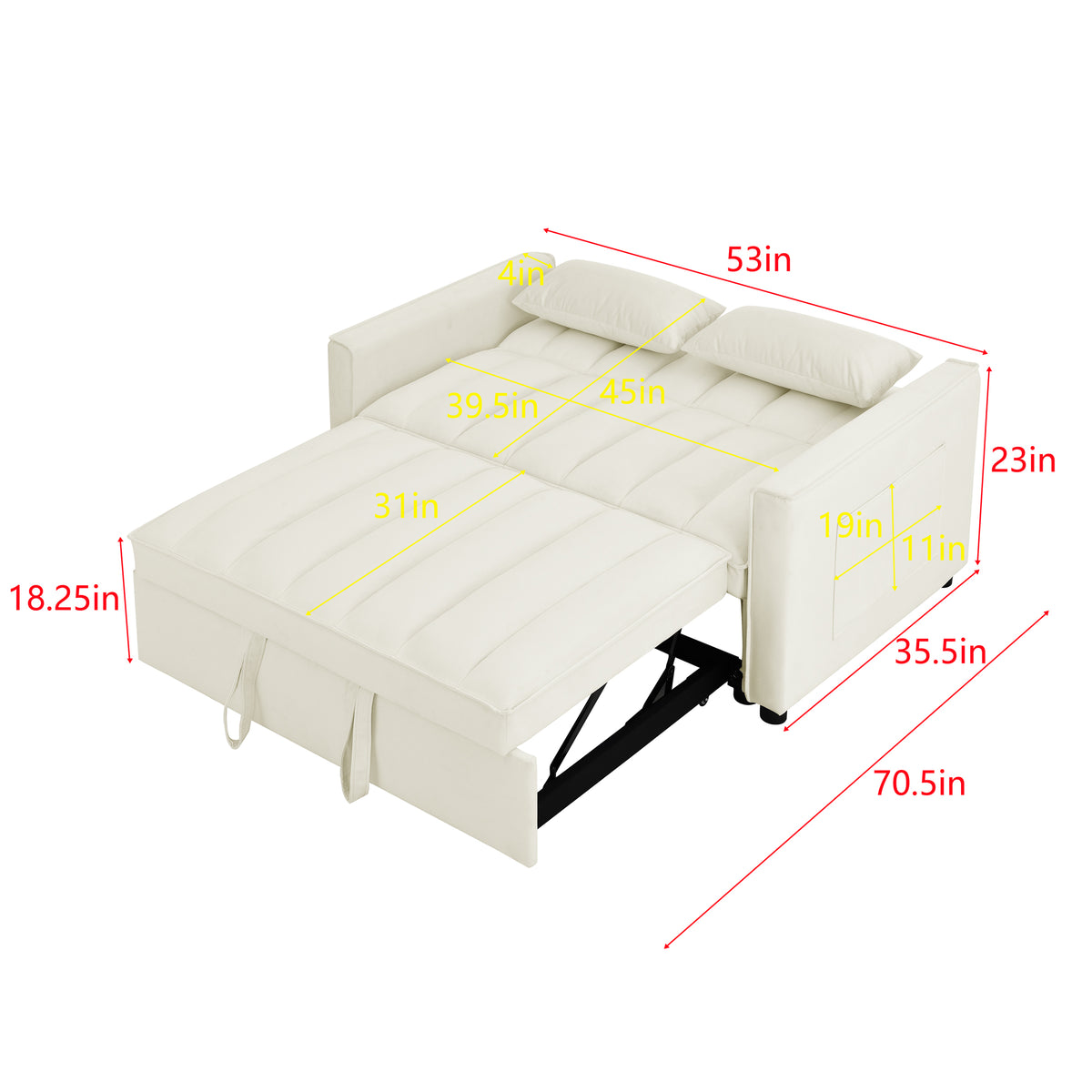 Modern Velvet Seat Sofa Couch Pull Out Bed,3 In One Convertible For Living Room Sofa Bed,Beige Beige Velvet Primary Living Space Cushion Back Medium Soft Medium Duty American Design Pillow Top Arms Foam Velvet 2 Seat