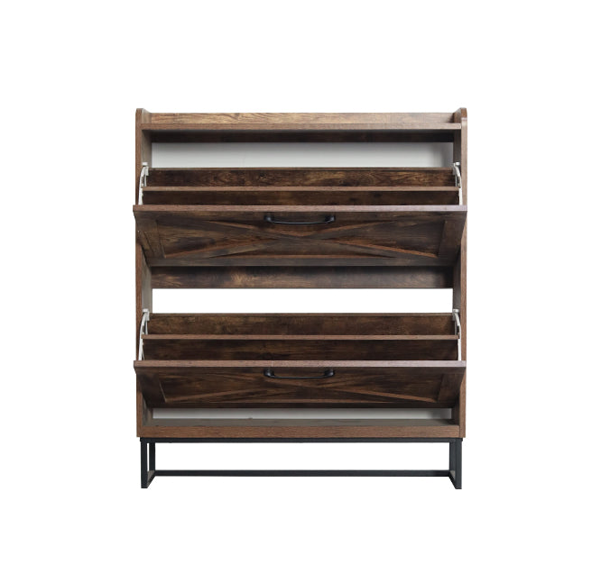 Shoe Storage Cabinet With 2 Flip Drawers, Freestanding Organizer With Metal Legs For Entryway, Narrow Shoe Rack Cabinet, Rustic Brown Chest 1 2 Drawers Rustic Brown Brown Shelves Included Primary