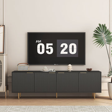 Black Modern Tv Stand Fluted 68"Entertainment Center With Storage Doors, Tv Console Media Cabinet, For 55 Inch Tv, Living Room Black 60 69 Inches Mdf