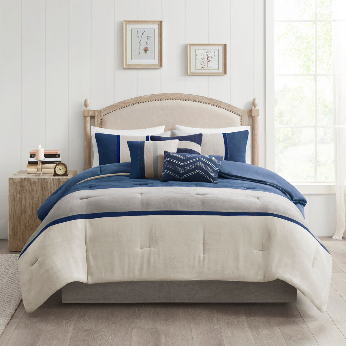 7 Piece Faux Suede Comforter Set Blue Queen Queen Blue Polyester