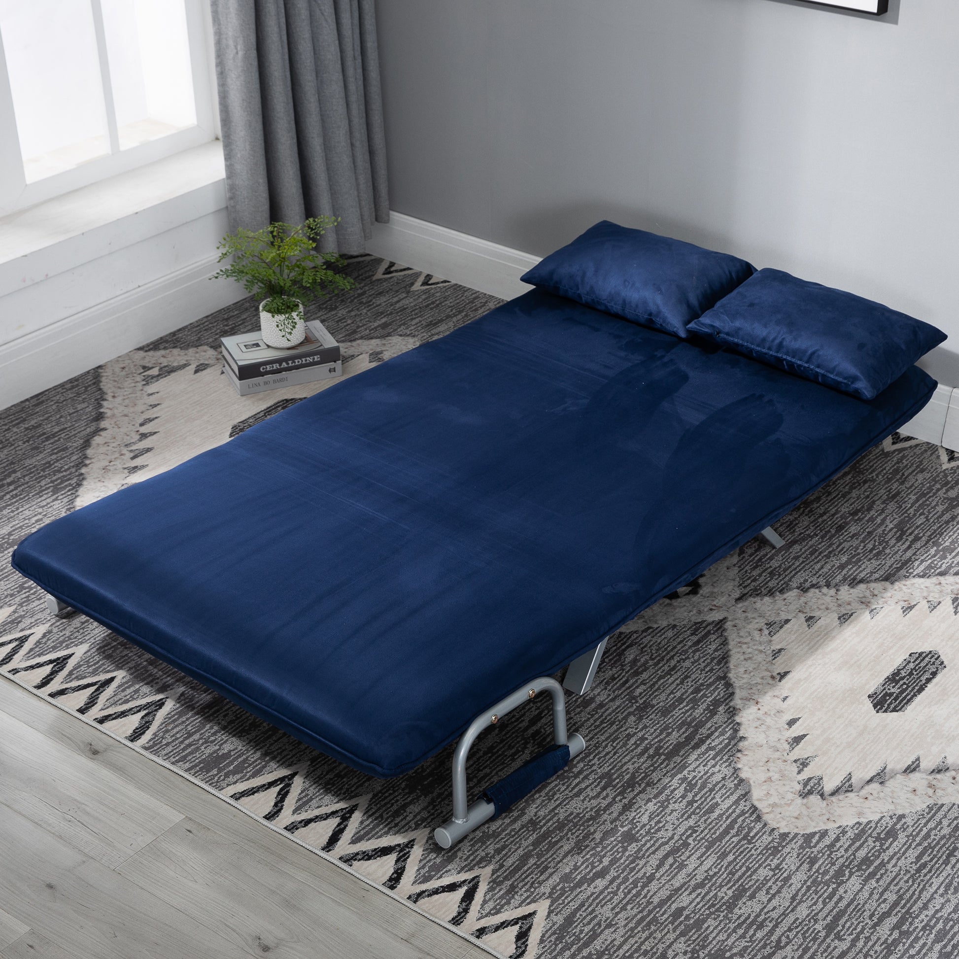 Homcom Convertible Sofa Bed Sleeper Chair, 5 Position Adjustable Backrest, Armchair Sleeper With Pillows, Leisure Chaise Lounge Couch, Blue Blue Steel 2 Seat