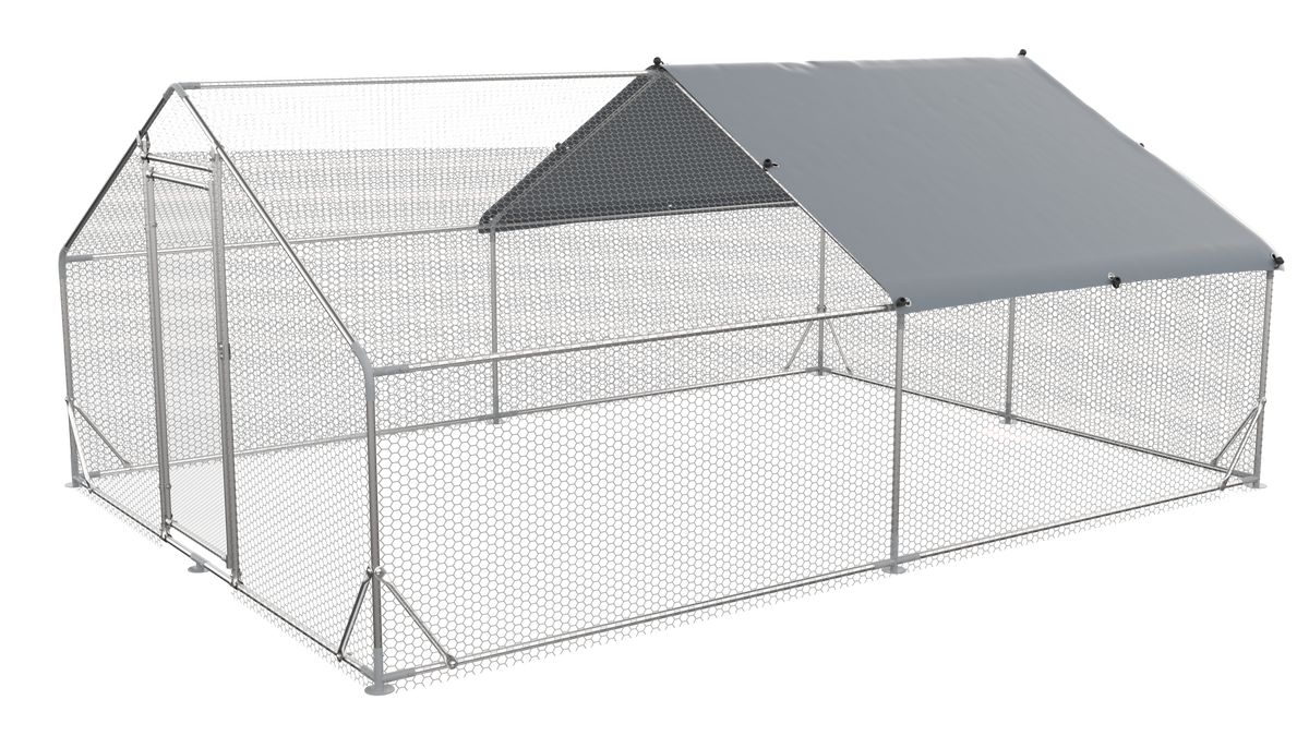 Large Metal Chicken Coop Walk In Poultry Cage Hen Run House Rabbits Habitat Cage Spire Shaped Coop With Waterproof And Anti Ultraviolet Cover 13.1' L X 9.8' W X 6.4' H Silver Metal