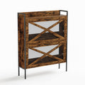 A Shoe Cabinet With 2 Flip Top Drawers, An Entryway Shoe Cabinet, A Narrow Standalone Shoe Rack Cabinet With Metal Legs, Rustic Brown,31.5'' W X 8.5'' D X 39.5'' H. Rustic Brown Particle Board