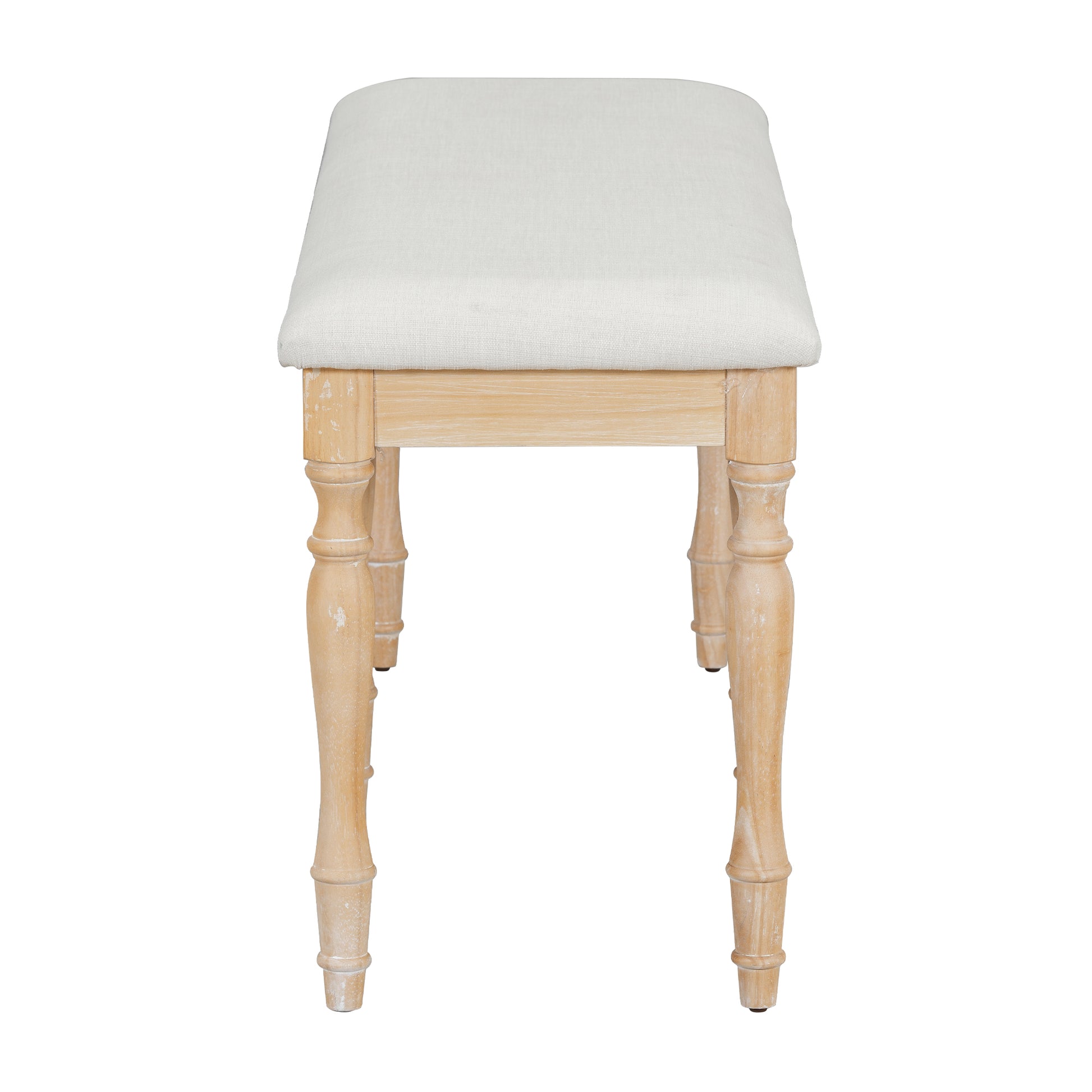 Vintage Traditional 50.4Inch Upholstered Dining Bench With 6 Solid Wood Legs, Natural Natural Dining Room Traditional Rubberwood Foam Rubber Wood