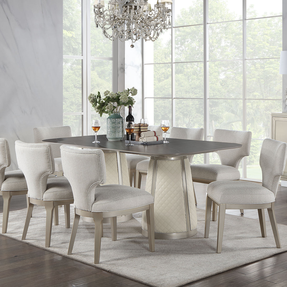 Ivory And Champagne Side Chair With Padded Seat Set Of 2 Solid Champagne,Ivory Dining Room Side Chair Solid Back Set Of 2 Wood Fabric