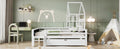 Full Size House Bed With Ladder And Storage Drawers For Kid Bedroom,Solid Wood Platfrom Bedframe With 2 Blackboard Design, No Box Spring Needed, White Full White Partice Board Mdf Pine Wood