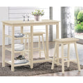 Buttermilk 3 Piece Counter Height Set With Shelves Wood Wood White Seats 2 Wood Dining Room Fixed Table Rubberwood 4 Leg Rectangular Dining Table With Chair Wood