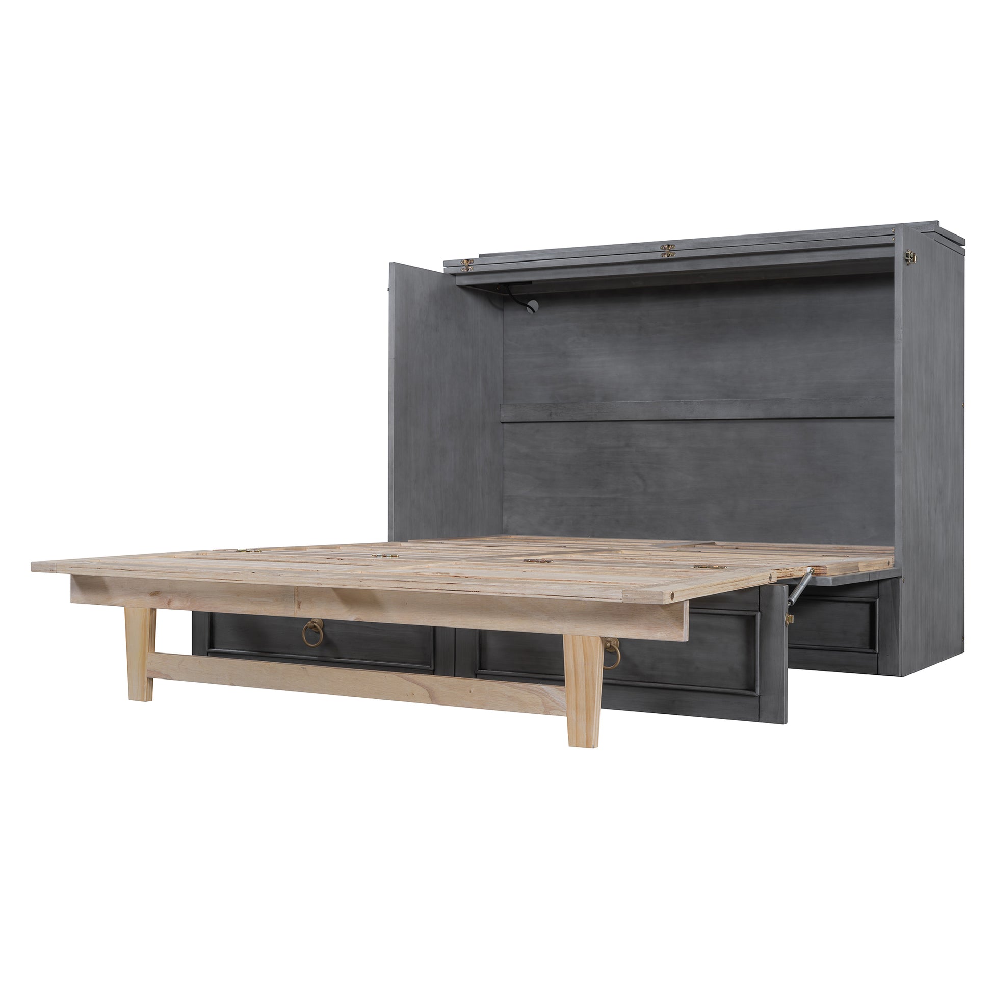 Full Size Murphy Bed With Large Drawers,Gray Full Gray Plywood