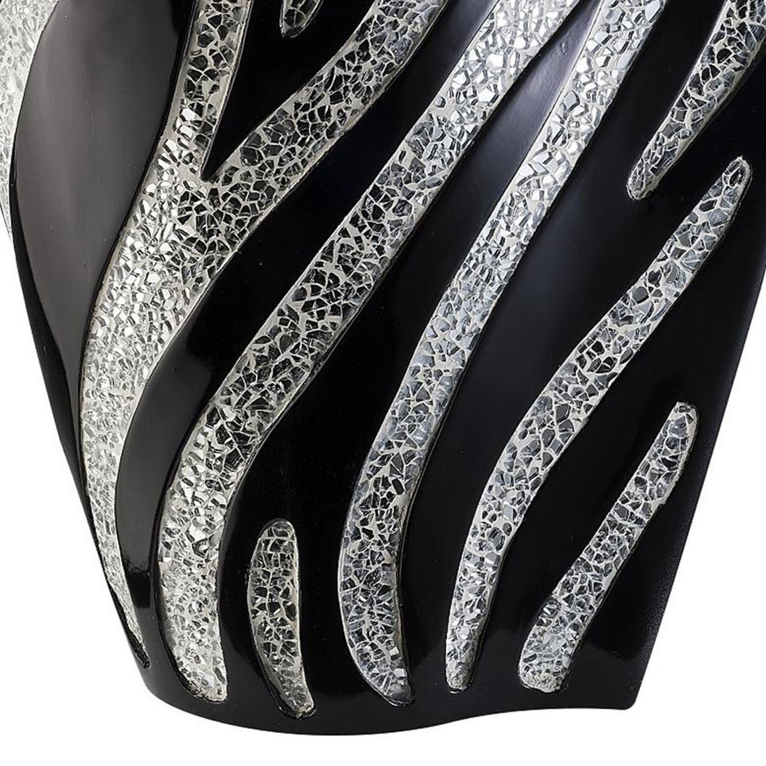 14" Tall Polyresin Decorative Vase, Black Finish With Silver Zebra Pattern Multicolor Polyresin