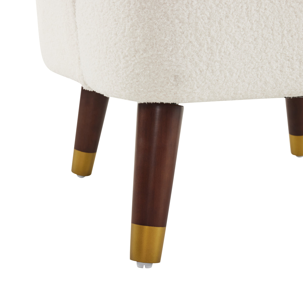 Upholstered Barrel Accent Chair With Wooden Legs White Rubberwood Boucle