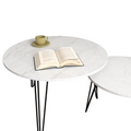 27.56'' Round Nesting Coffee Table Set Of 2, Circular Nesting End Table Set, Round Marble Tabletop, And Sturdy Metal Base For Living Room, Bedroom, White White Round Wood Metal