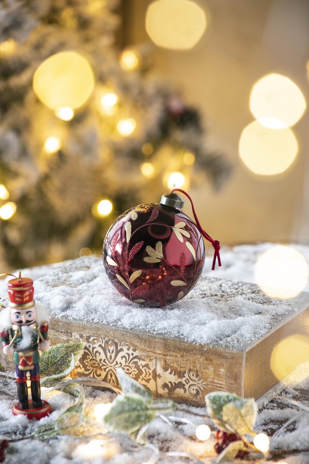 D3.9" Christmas Ball Ornaments, Glass Decorative Hanging Ball Christmas Tree Ornaments For Holiday Party Decorations, Set Of 6 Red Glass