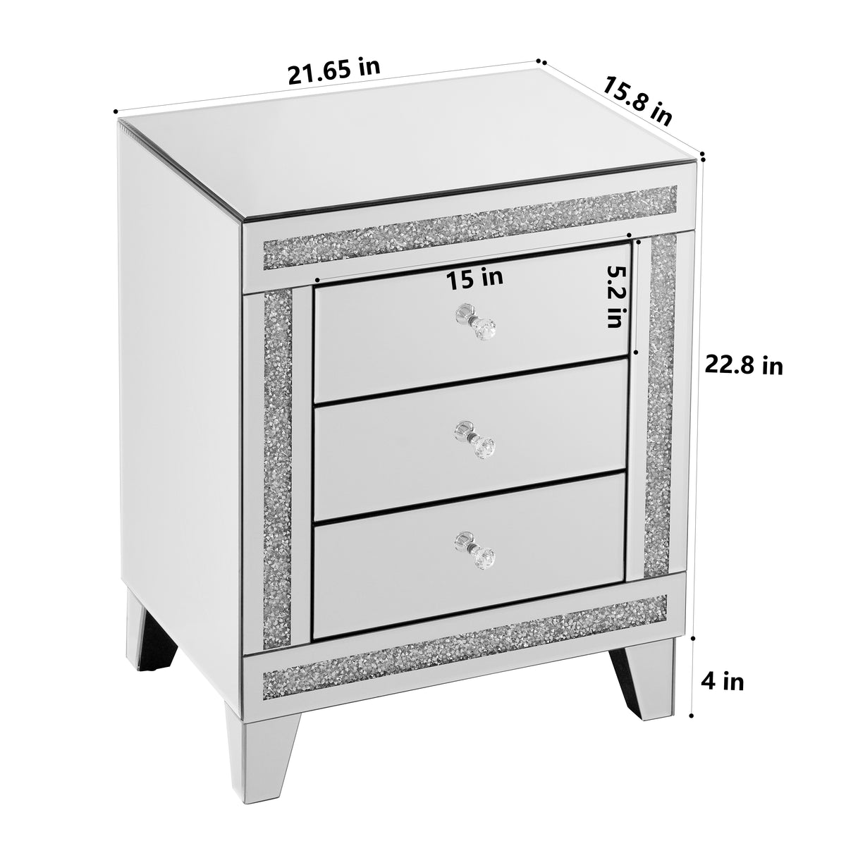21.5 Inch X15.8 Inchx26.8 Inchsilver Mirror Three Drawer Cabinet,Multi Functional Storage Cabinet Chest 3 4 Drawers Glass Pane Silver Bedroom Drawers Included American Design Acrylic Mdf Glass