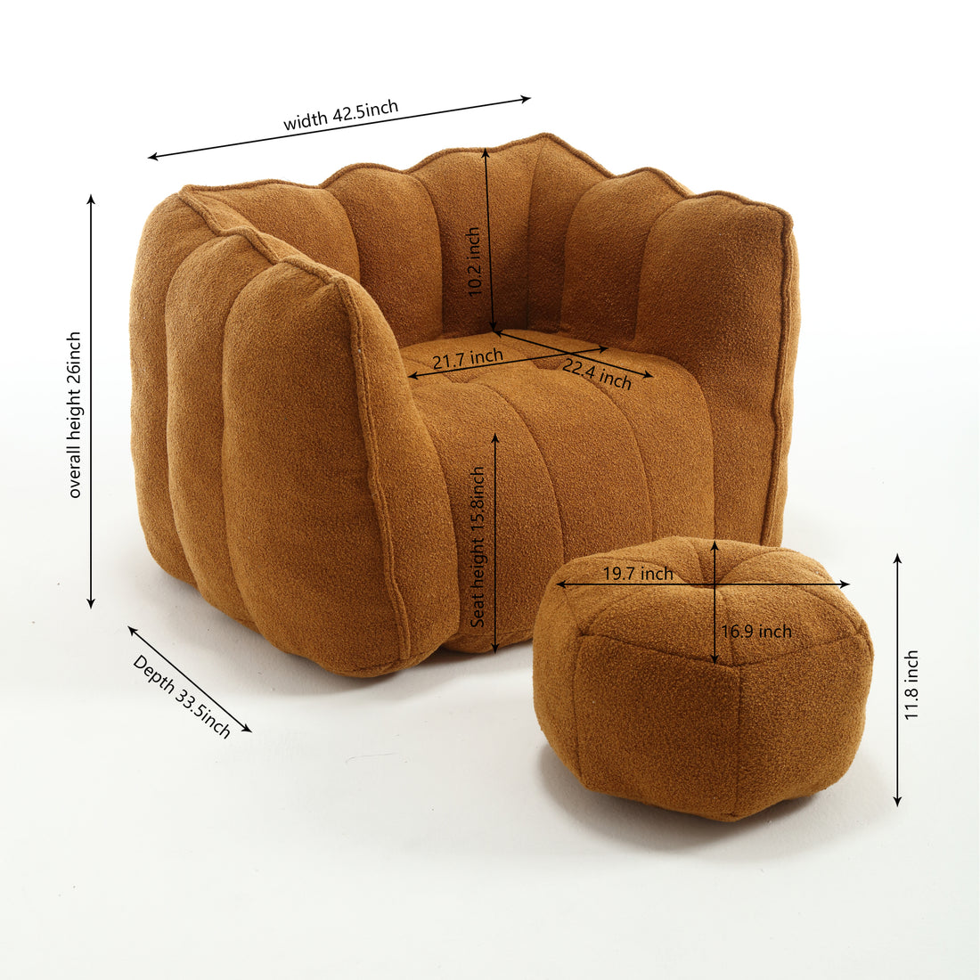 Soft Bean Bag Chair With High Resilient Foam Chips For Living Room And Bedroom,Comfortable Square Lazy Sofa With Footstool, Cover For Adults To Gaming, Reading, And Watching Tv Khaki Yellow Chenille