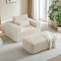 62.5 Inch Corduroy Sponge Sofa Lounge Chair With Removable Footrest,No Assembly Required,Fluffy Modern Sleeper Chair For Indoor Living Room Bedroom Beige Foam Corduroy 1 Seat