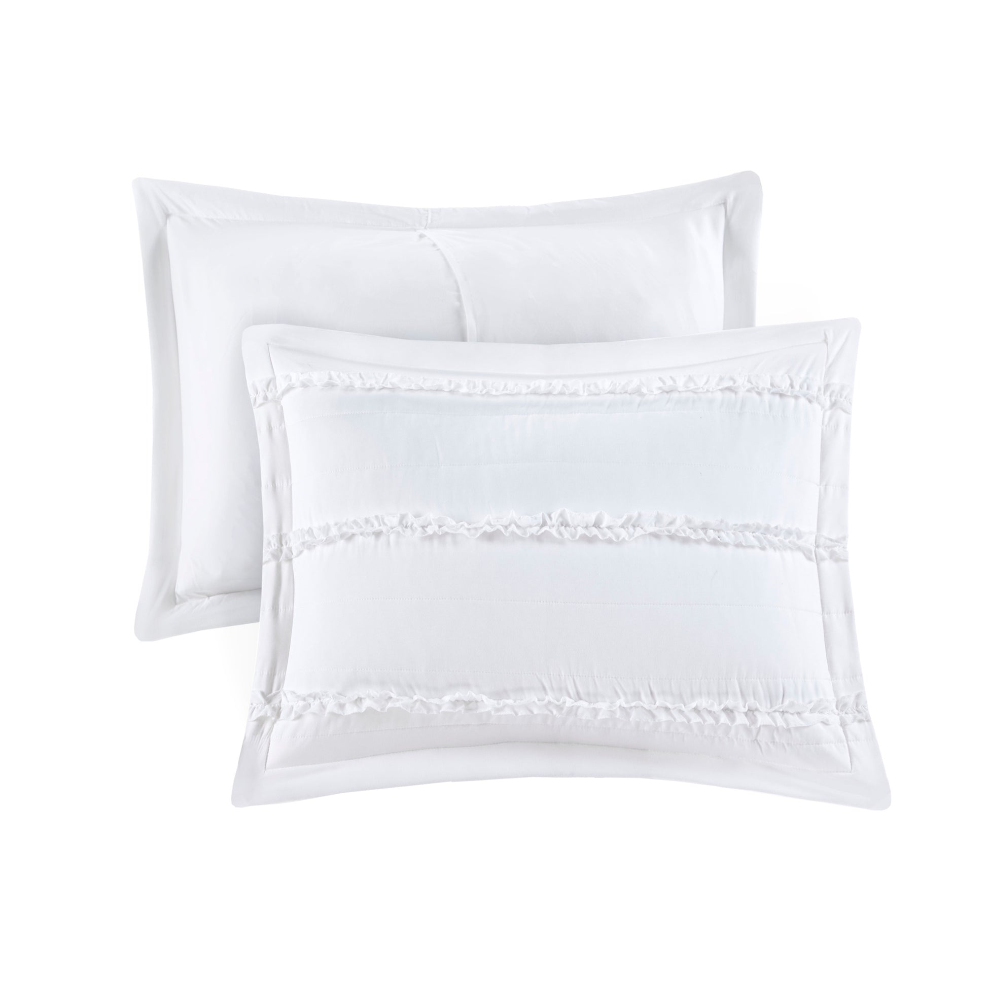 5 Piece Microfiber Ruffled Comforter Set White Queen Queen White Polyester