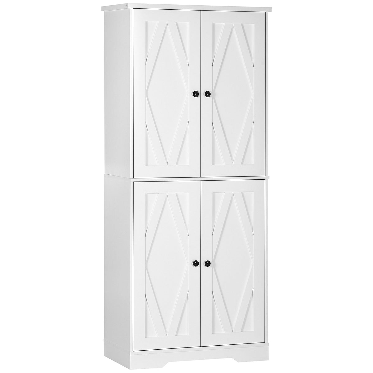 Homcom 70.75" Farmhouse Kitchen Pantry Cabinet, Freestanding Tall Storage Cabinet With 4 Barn Doors And Adjustable Shelves For Dining Room, White White Mdf