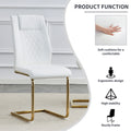 Table And Chair Set.Modern Rectangular Glass Dining Table With A Tempered Glass Tabletop And Metal Legs, Paired With Multiple Chairs Designed With Pu Cushions And Golden Metal Legs. White Gold Seats 8 Tempered Glass
