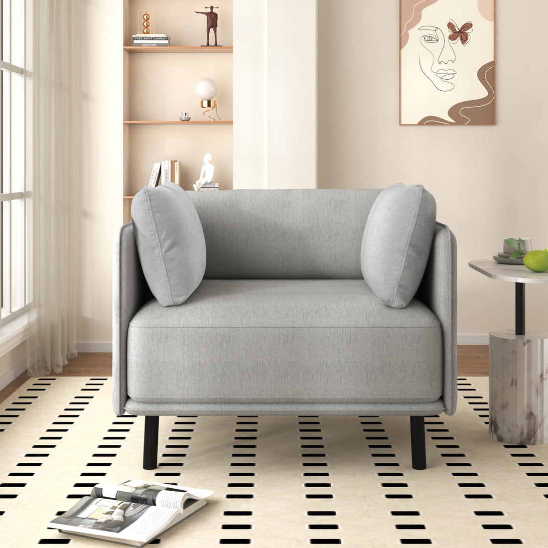 39" Vintage Grey Lounge Chair With Polyester Upholstery, Solid Wood Frame And Steel Legs, Comfortable Accent Seating For Living Room, Bedroom, Or Office Grey Polyester,Solid Wood Mdf,Steel