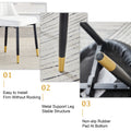 Table And Chair Set.Modern Rectangular Dining Table With Black Textured Stickers Glass Tabletop And Gold Plated Metal Legs.Paried With 6 Comfortable Chairs With Pu Seats And Black Metal Legs. Black Gold,White Seats 6 Glass Metal