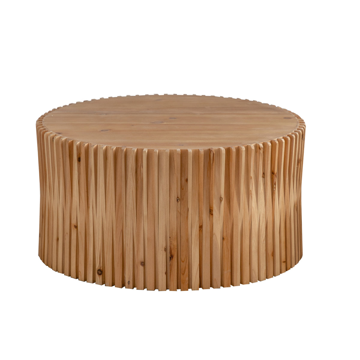 31.5" Retro Fashion Style Cylindrical Coffee Table With Vertical Texture Relief Design,Suitable For Living Room,Office,And Dining Room Natural Fir Wood