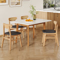 Table And Chair Set. White Sintered Stone Tabletop, Rubberwood Legs, Foldable Computer Desk, Foldable Desk. Solid Wood Dining Chair With Small Curved Backrest And Pu Cushions. Zd 1545 Dx 2361 Wood Seats 4 Wood