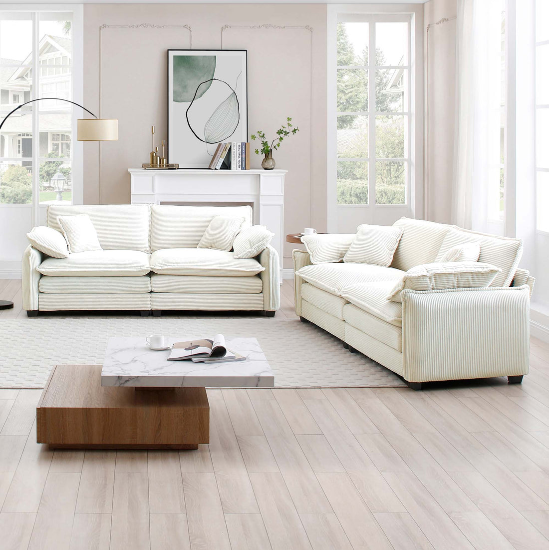 Modern Living Room Sofa Two Piece Set, Suitable For Living Room And Bedroom Sofa Set, Consists Of Two Pieces Of 2 Seater Sofa,Beige Corduroy Beige Corduroy 4 Seat
