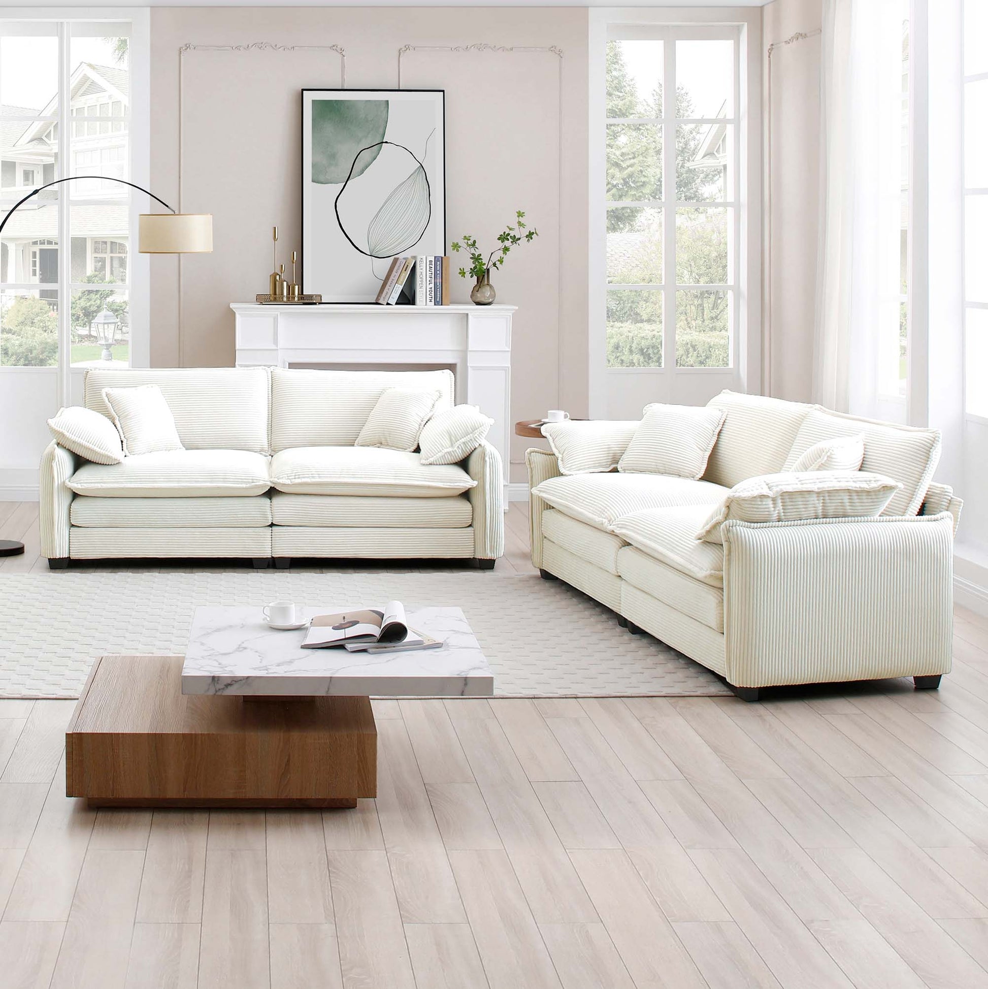 Modern Living Room Sofa Two Piece Set, Suitable For Living Room And Bedroom Sofa Set, Consists Of Two Pieces Of 2 Seater Sofa,Beige Corduroy Beige Corduroy 4 Seat