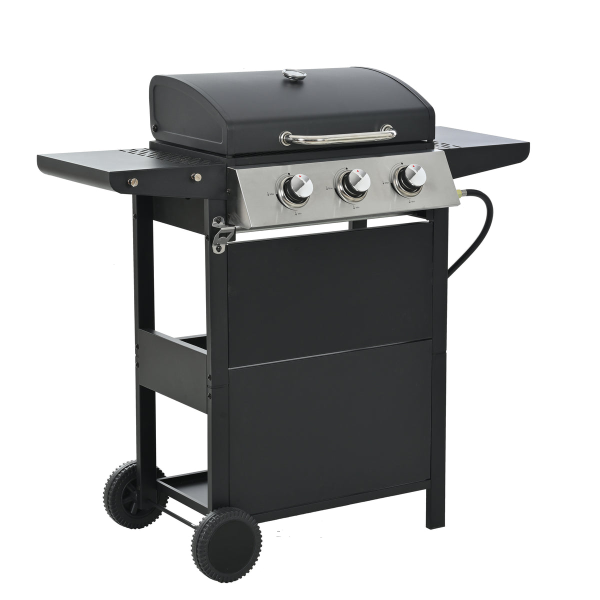 Propane Gas Grill 4 Burner Barbecue Grill, Stainless Steel 34,000 Btu Patio Garden Barbecue Grill With Two Shelves, Lid, Wheels And Bottle Opener Black Iron