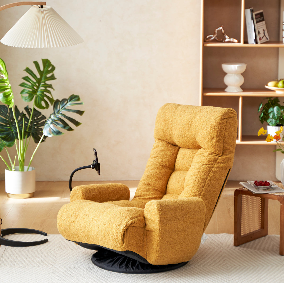 Adjustable Head And Waist, Game Chair, Lounge Chair In The Living Room, 360 Degree Rotatable Sofa Chair,Rotatable Seat Leisure Chair Deck Chair Yellow Metal Soft Cotton Metal