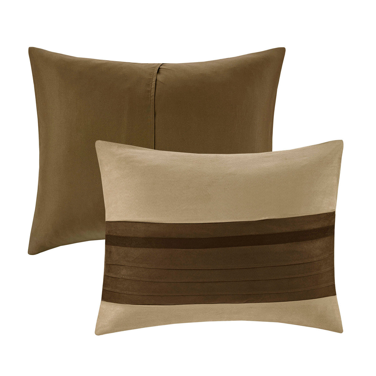7 Pc Pieced Faux Suede Comforter Set Natural King King Natural Polyester