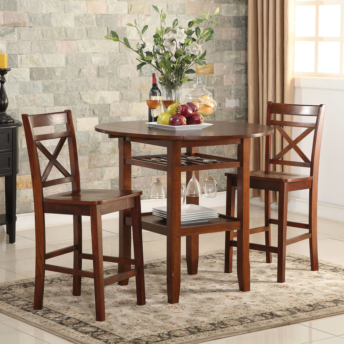 Cherry Cross Back Counter Height Chairs Set Of 2 Cherry Primary Living Space Rubberwood Wood