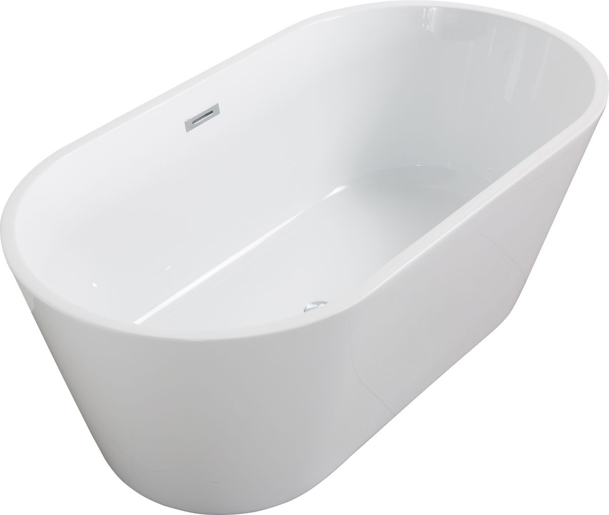 60'' Freestanding Gloss White Acrylic Soaking Bathtub With Toe Tap Chrome Drain And Classic Slotted Overflow, 24A02 60 Gloss White Acrylic