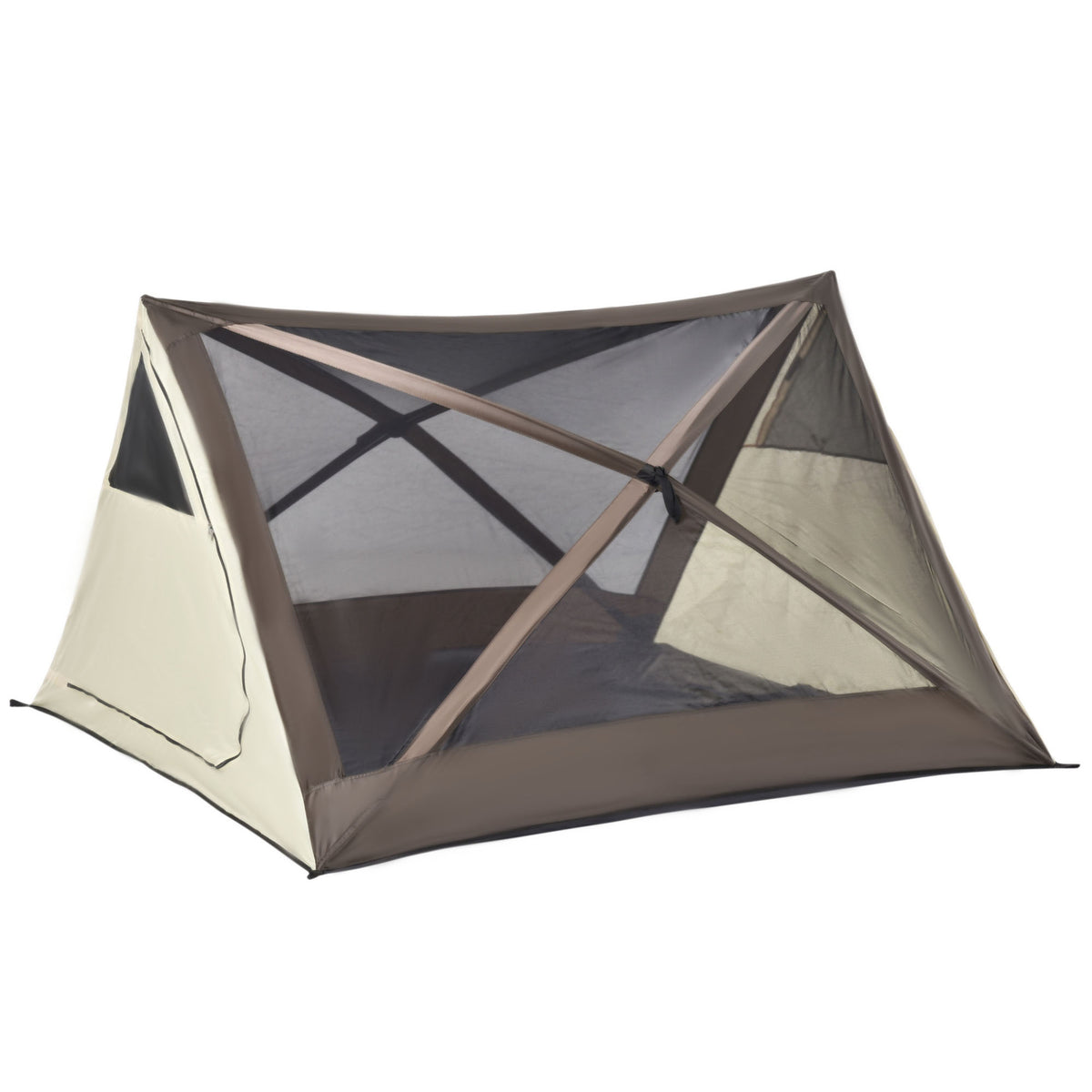 Outsunny 2 3 People Pop Up Camping Tent Waterproof Automatic Instant Tent Portable Cabana Beach Tent With Rainfly, Carry Bag, Windows And Doors, Outdoor Camping Hiking Indoor Brown Polyester