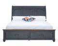 Americana King Size Sleigh Bed, Corduroy Blue Finish King Blue Rubberwood Rubber Wood
