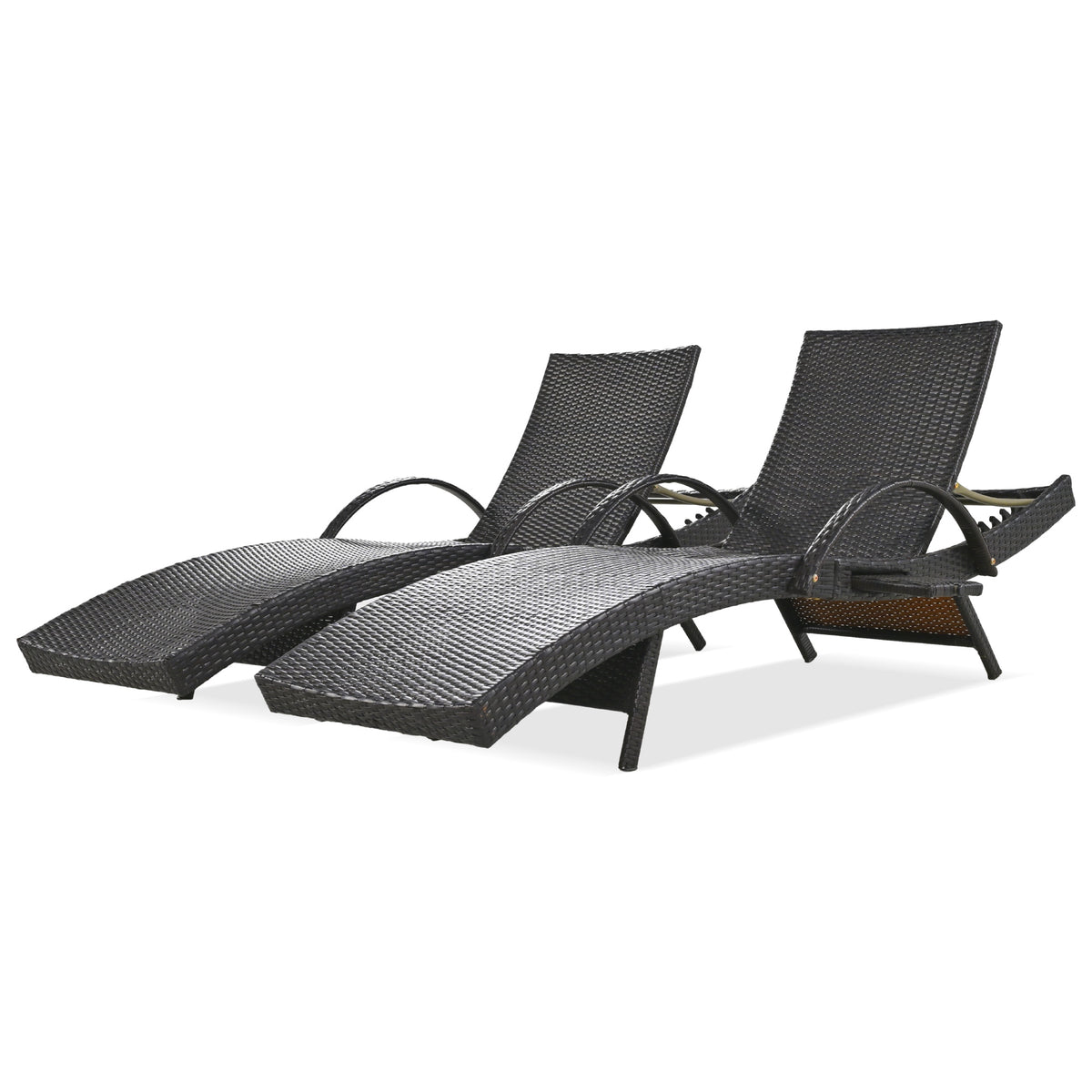K&K 80'' Outdoor Wicker Chaise Lounge Chairs Set Of 2, Patio Rattan Reclining Chair Pull Out Side Table Adjustable Backrest Ergonomic Wave Design Pool Sunbathing Recliners, Dark Brown No Lounge Dark