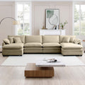 Over Size U Shape Corduroy Sofamodern Upholstered 4 Seater Sofa With 2 Ottomans, Premium Soft Corduroy Fabric Sofa Camel Corduroy 4 Seat