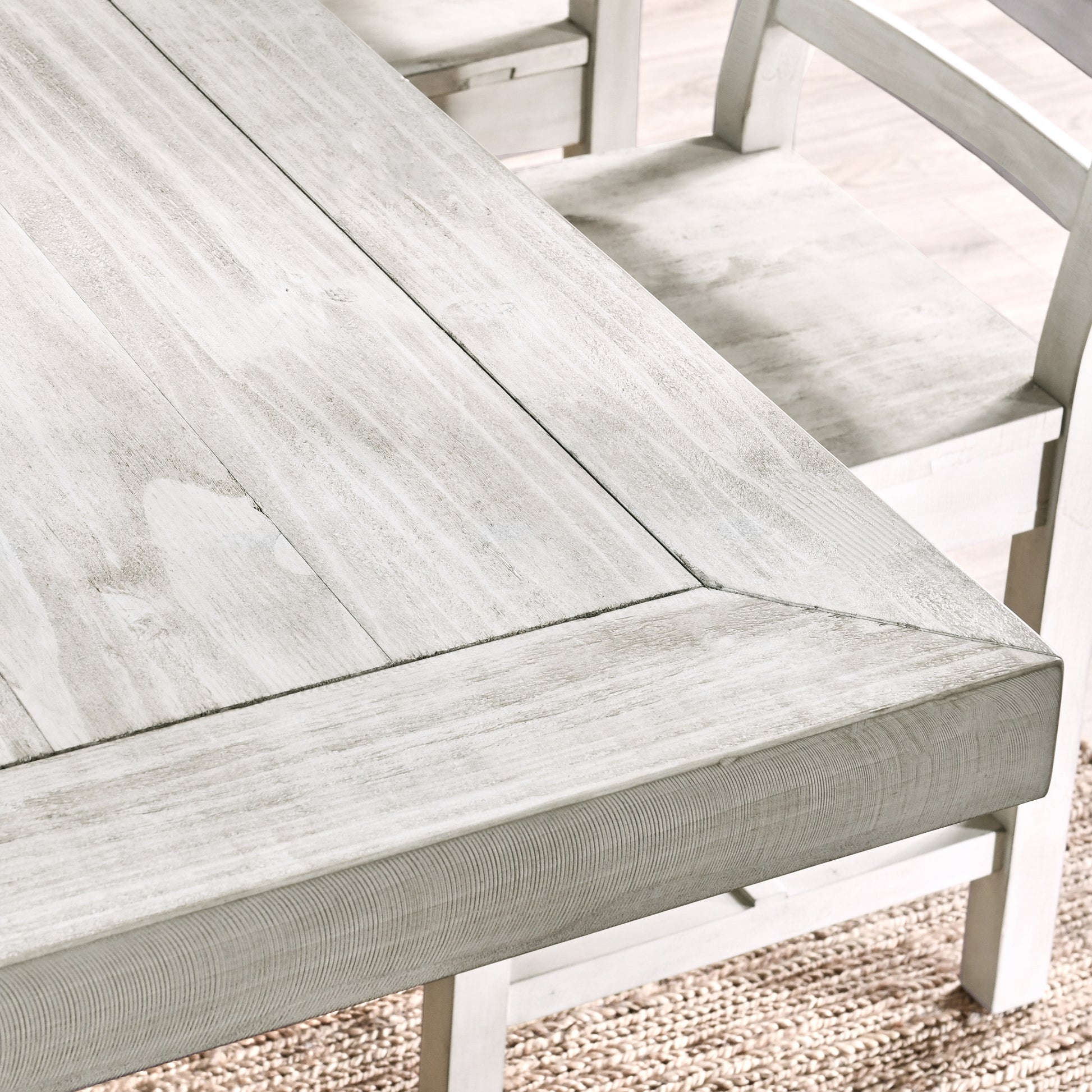 Caleb 94" Dining Table Distressed Ivory Antique White Pine