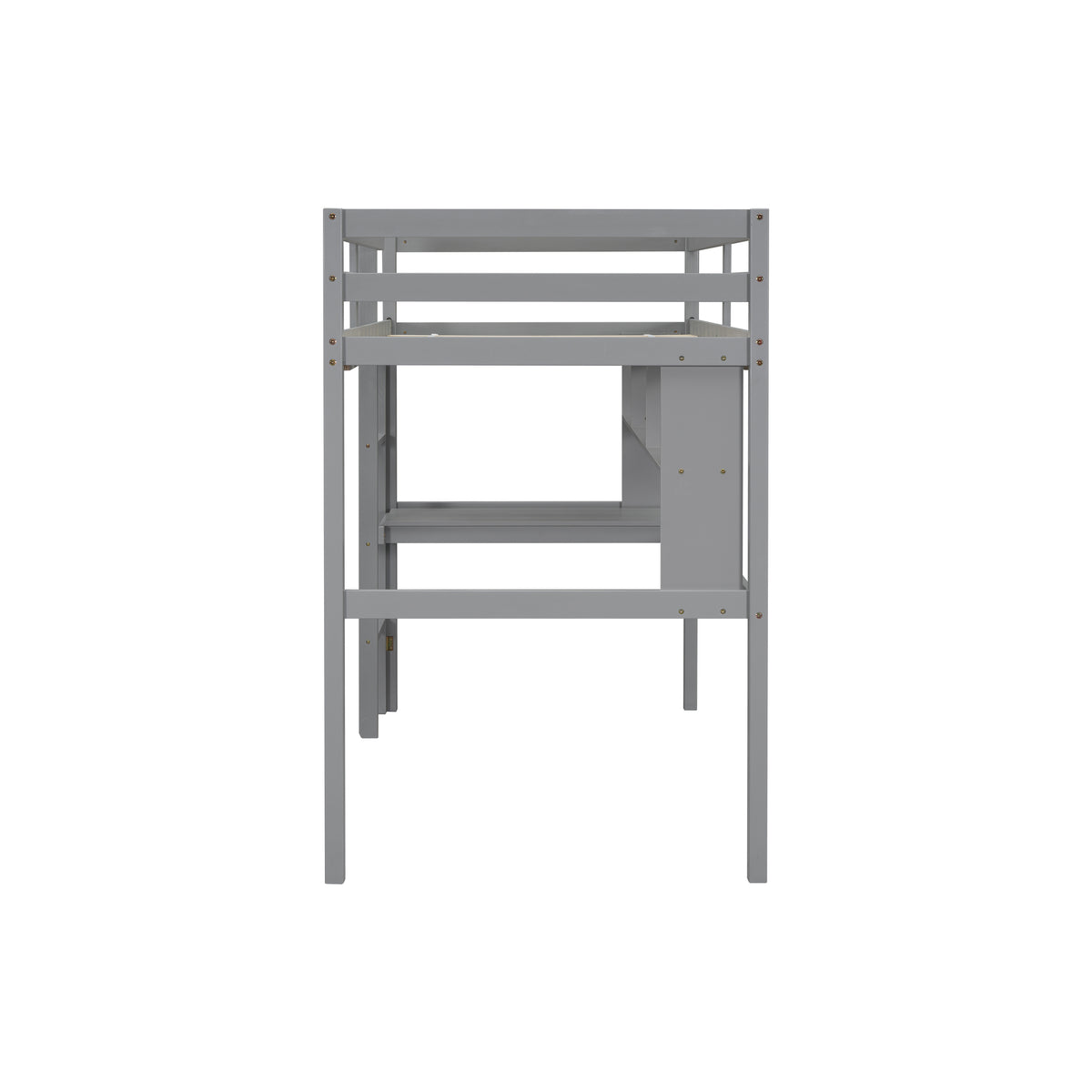 Twin Size Loft Bed With Desk And Shelves, Safety Guardrail And Ladder,Grey Twin Grey Pine