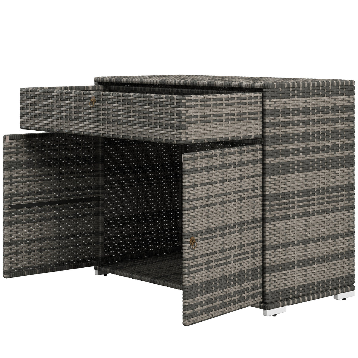 Outsunny Outdoor Towel Rack & Pool Toy Cabinet, Hot Tub Accessory Storage, Freestanding Pe Rattan Wicker Cabinet With Drawer For Indoor, Outdoor Swimming Pool, Spa, Gray Grey Steel