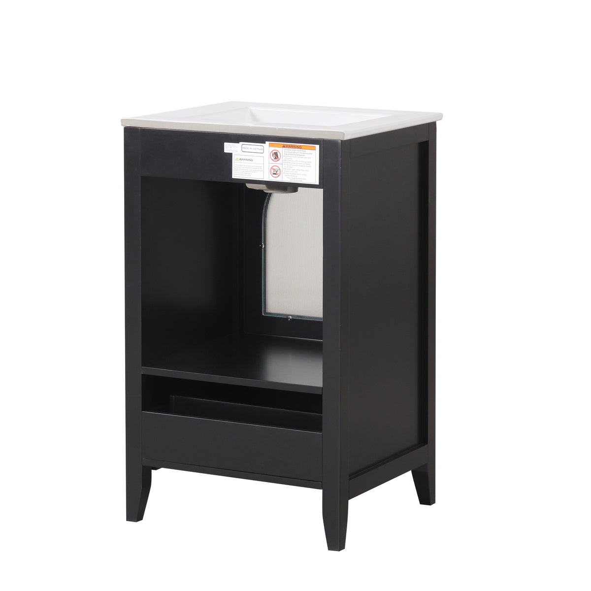 20" Bathroom Vanity With Sink, Bathroom Cabinet With Soft Closing Glass Door, A Drawer, Black Black Mdf