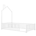 Twin Size Metal House Platform Bed With Guardrail And Chimney, White Box Spring Not Required Twin White Metal Metal